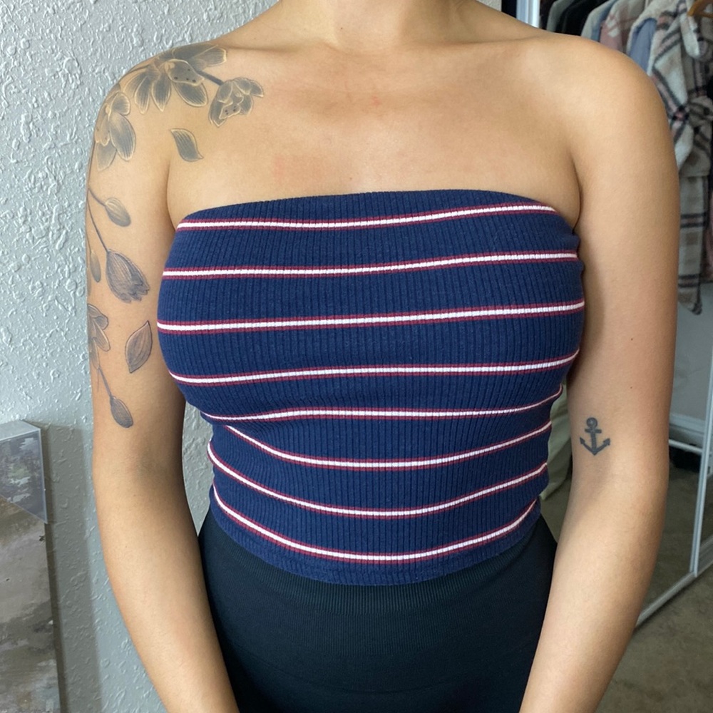 Small Garage Red White and Blue Striped Tube Top Crop Top
